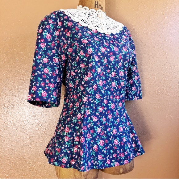 Vintage 80s Handmade Ditsy Floral Peplum Blouse - Picture 7 of 7